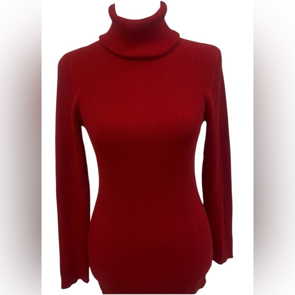 MOTIVE Women’s Red Ribbed Long Sleeve Pullover Turtleneck Sweater Size Large
